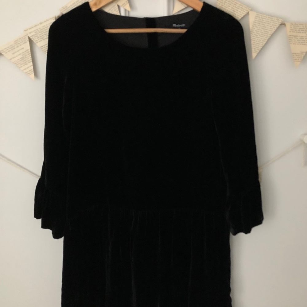 Madewell black velvet drop waist dress